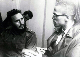 Fidel Castro and Malcolm X meet at Harlem’s Hotel Theresa (1960).